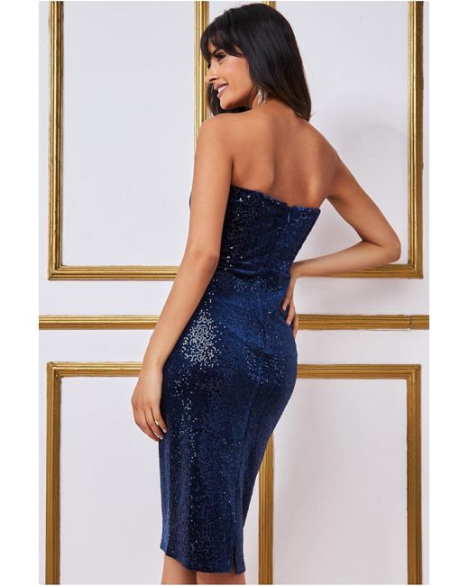 Premium black sequin top embroidered bandeau midi dress