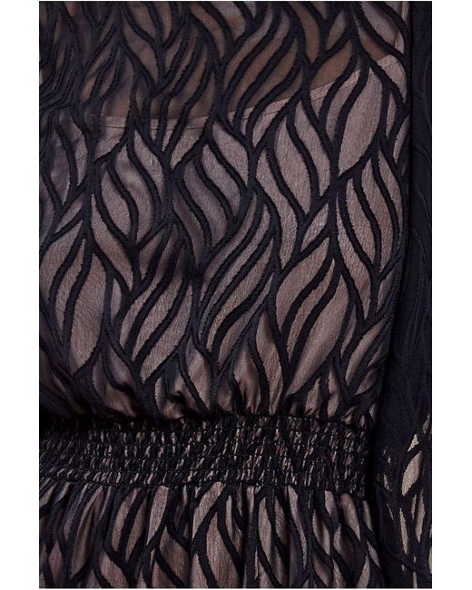 Goddiva Black Chiffon Geo-Wave Front Split Maxi Dress