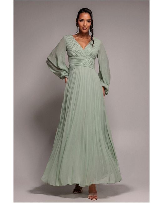 Goddiva Black Balloon Sleeve Chiffon Maxi Dress