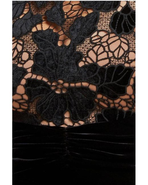 Goddiva Black Scalloped Crochet & Velvet Midi Dress