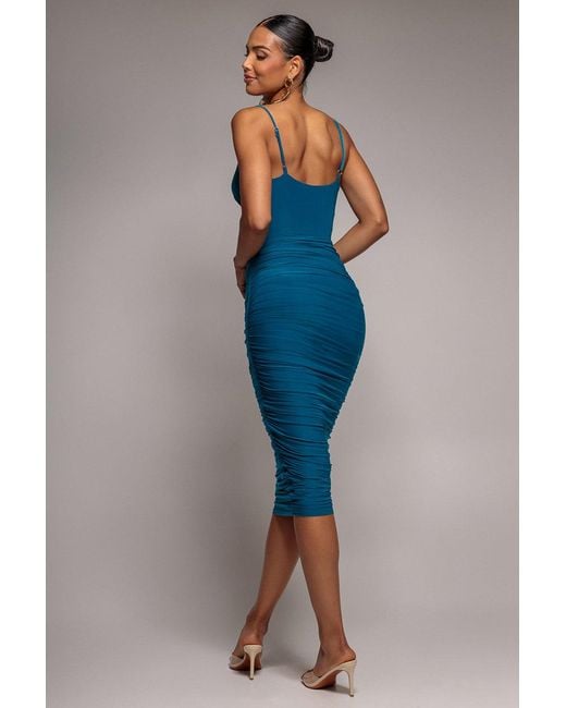 Goddiva Blue Cut Out Ruched Midi With Drawstring