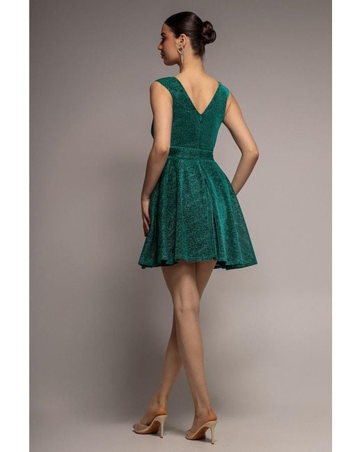 Goddiva Green Cross Over Sleeveless Mini Skater Dress