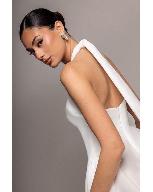 Goddiva Gray Corset Fit And Flare Halter Neck Midi Dress