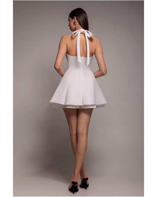 Goddiva Gray Organza Frill Bow Back Halter Mini Dress