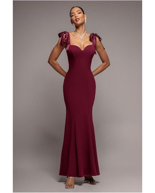 Goddiva Red Multiway Bow Soft Satin Sweetheart Maxi Dress