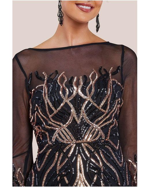 Goddiva Black Long Sleeve Sequin Flame Midi Dress