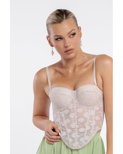 Goddiva Black Textured Floral Mesh Corset