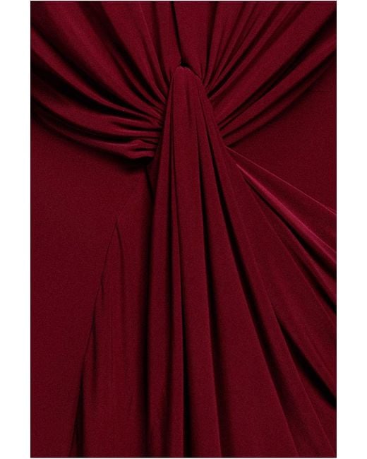 Goddiva Red Cowl Plunge Draped Mermaid Maxi Dress