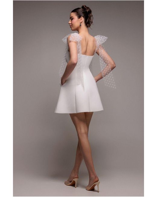 Goddiva Gray Scuba & Polka Mesh Bella Bow Multiway Skater Mini Dress