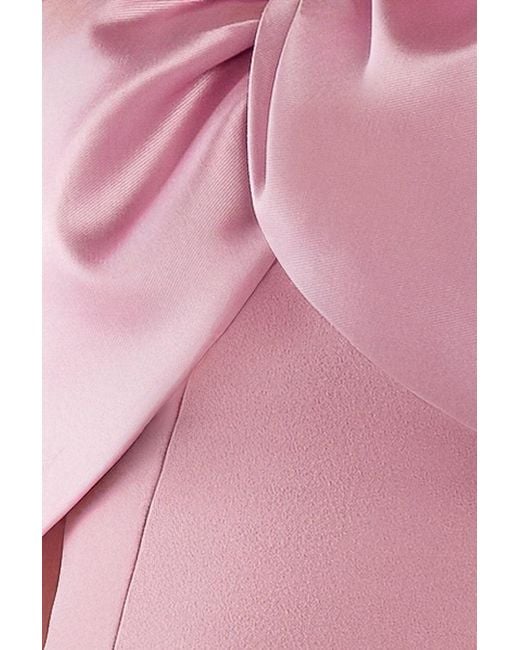 Goddiva Pink Twist Knot Satin & Scuba Bardot High Low Midi Dress
