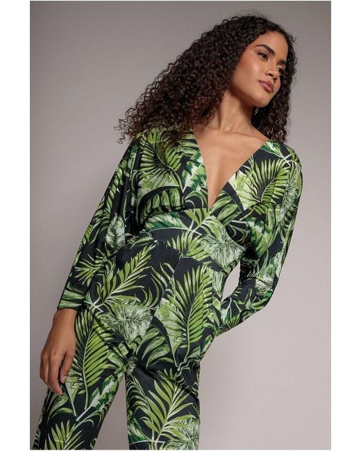 Goddiva Green Tropical Print Jumpsuit