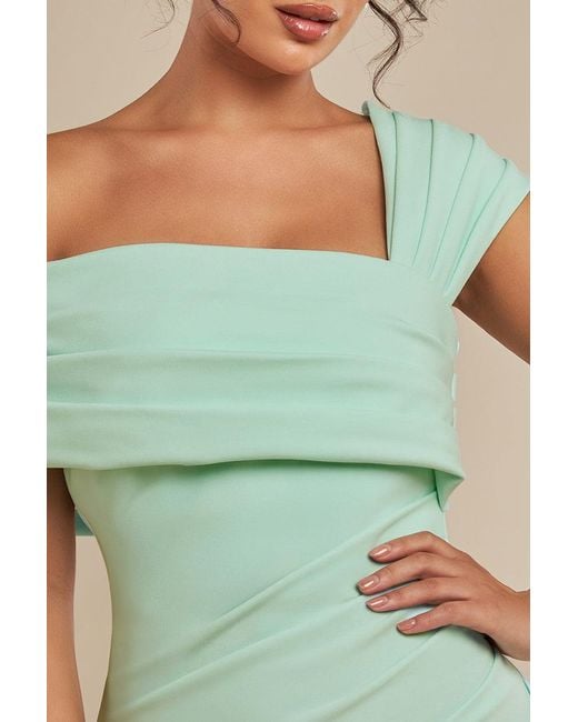 Goddiva Green One Shoulder Scuba Crepe Evening Maxi Dress