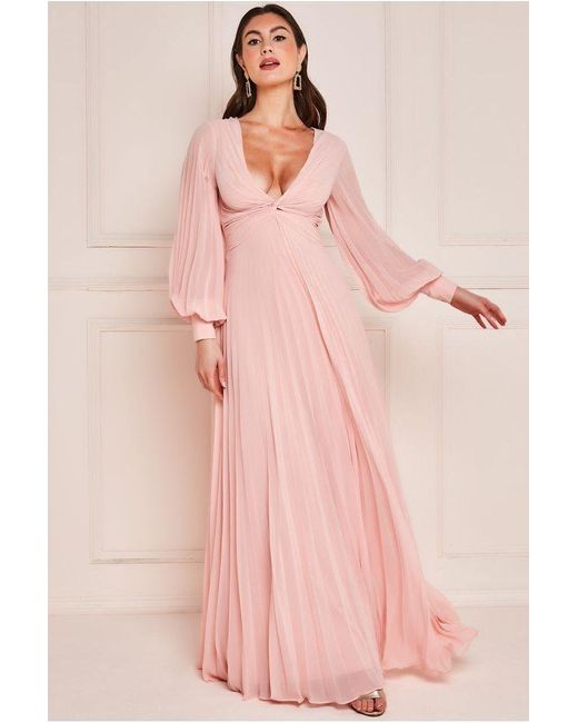 Goddiva Pink Pleated Skirt Chiffon Maxi