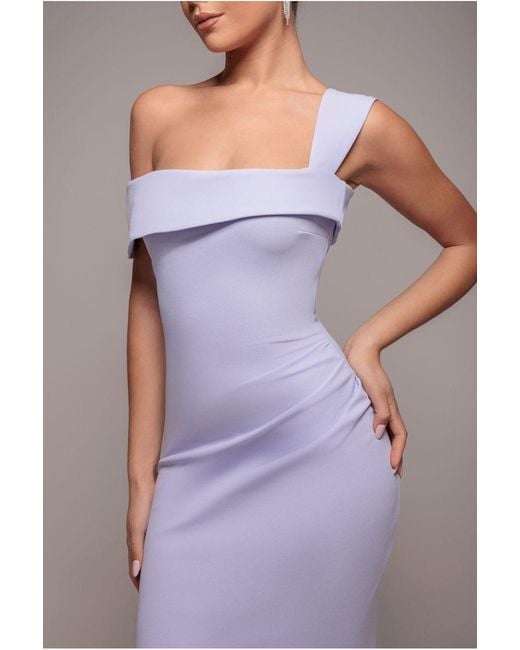 Goddiva Blue Off The Shoulder Pleated Waist Maxi Dress