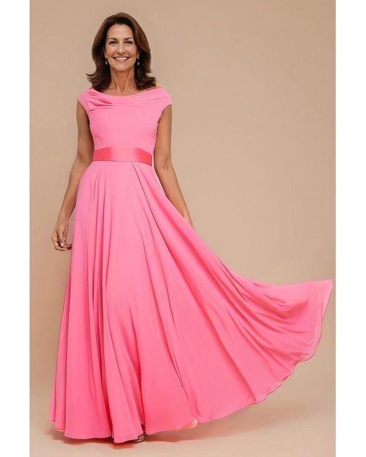 Goddiva Pink Cowl Neck A-Line Chiffon Maxi Dress