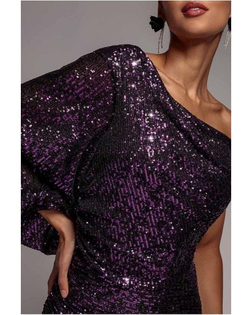 Goddiva Purple One Shoulder Asymmetric Midi Dress