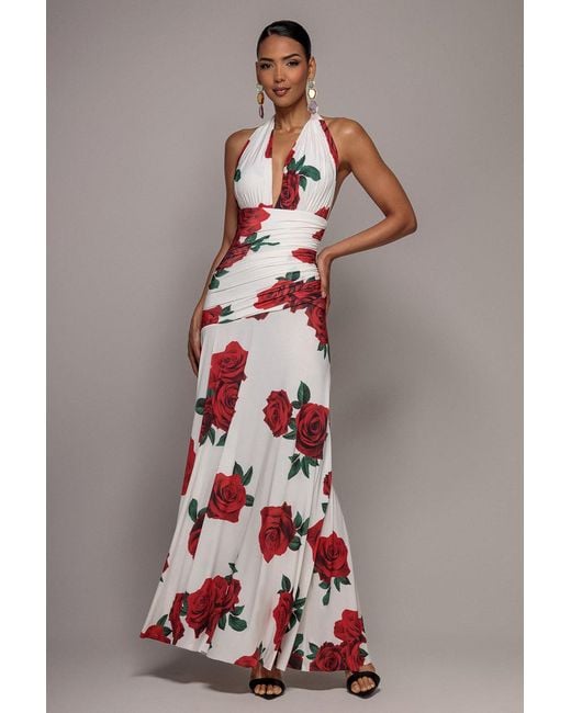 Goddiva Multicolor Floral Halter Neck Empire Waist Gathered Maxi Dress