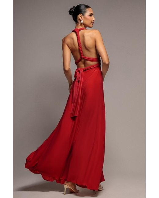 Goddiva Red Multiway Tie-Up Maxi Dress