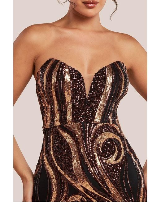 Goddiva Multicolor Strapless Multi Sequin Maxi Dress