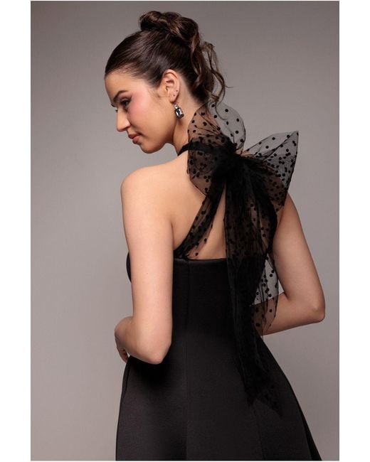 Goddiva Brown Scuba & Polka Mesh Bella Bow Multiway Skater Mini Dress