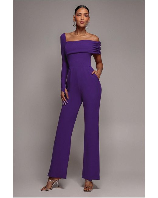 Goddiva Blue One Shoulder Scuba Jumpsuit