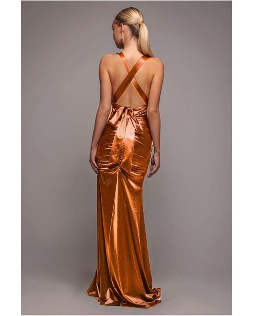 Goddiva Multicolor Multi-Tied Satin Gathered Ring Maxi Dress