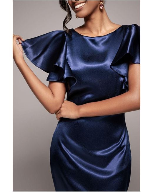 Goddiva Blue Satin Flutter Sleeve Mermaid Maxi