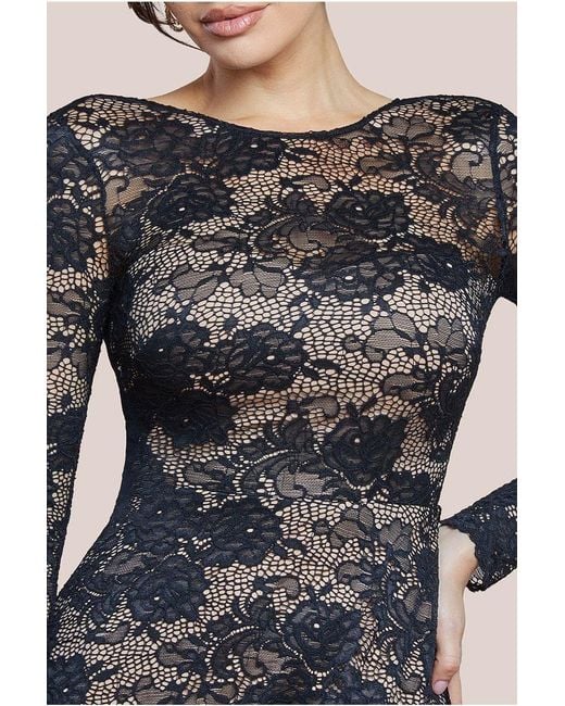 Goddiva Black Scalloped Lace A-Line Maxi Dress