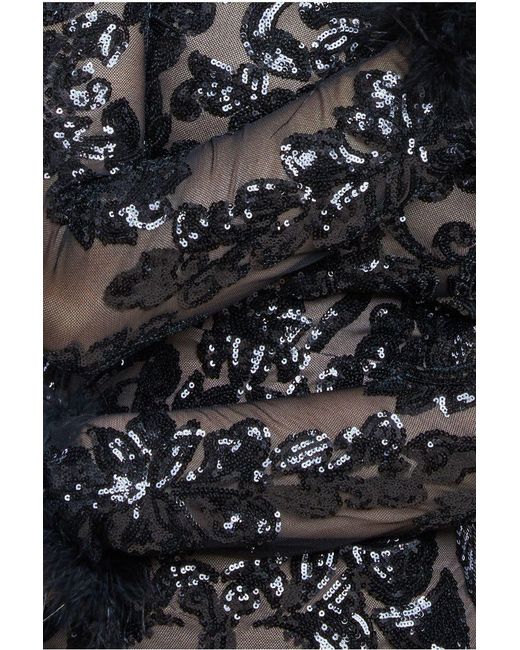 Goddiva Purple Sequin High Neck Feather Cuff Maxi Dress