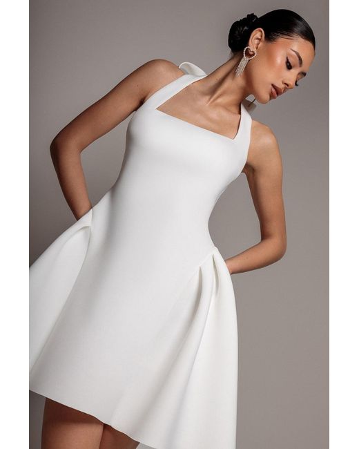 Goddiva Gray Corset Fit And Flare Halter Neck Skater Mini Dress