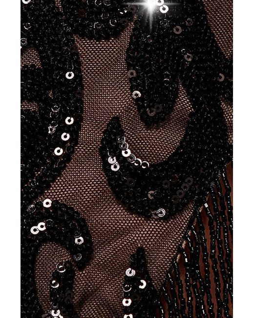 Goddiva Brown Embroidered Sequin Tassel Front Split Midaxi Dress