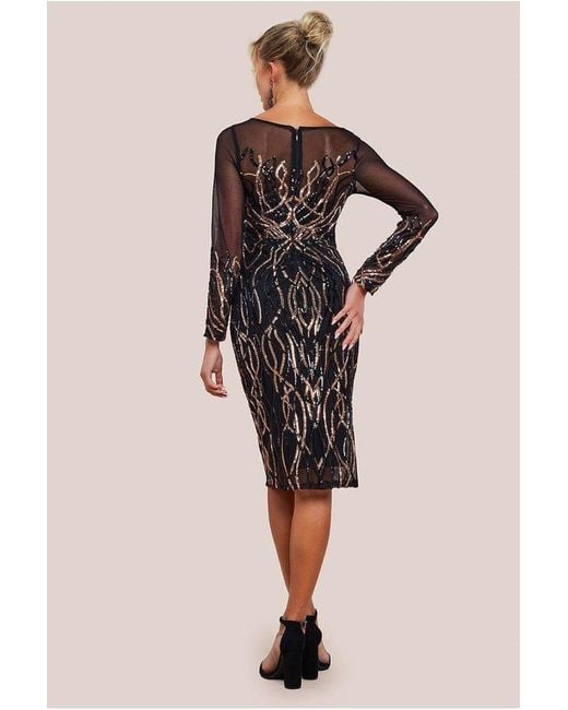 Goddiva Black Long Sleeve Sequin Flame Midi Dress