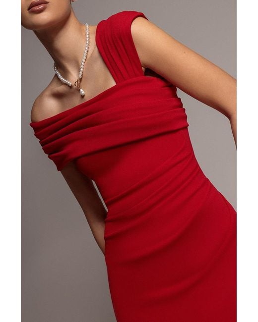 Goddiva Red One Shoulder Evening Maxi Dress