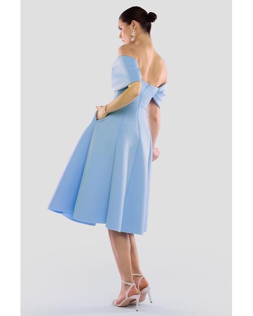 Goddiva Blue Bow Off The Shoulder A Line Midi Dress