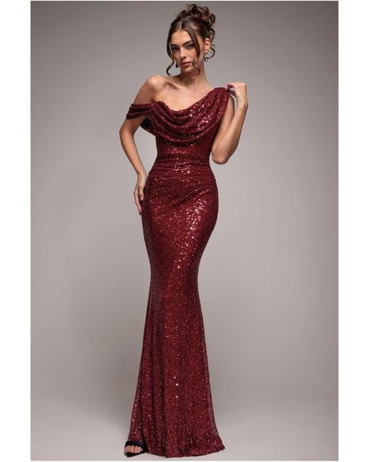 goddiva sequin cowl one shoulder maxi dress reviews Cowl One Shoulder Contrast Sequin & Scuba Crepe Maxi Dress - Bronze