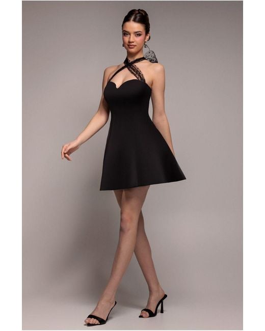 Goddiva Brown Scuba & Polka Mesh Bella Bow Multiway Skater Mini Dress