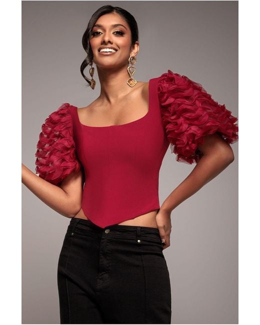 Goddiva 3D Textured Sleeve Scuba Corset Top