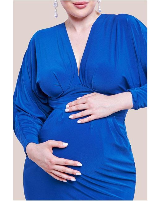 Goddiva Blue Maternity Batwing Sleeve Midi Dress