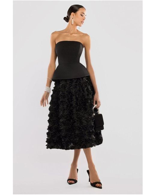 Goddiva Black 3D Floral Mesh Midaxi Skirt