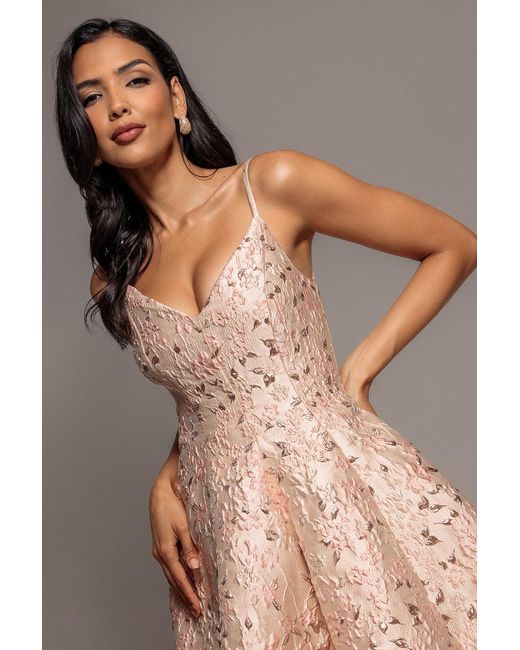Goddiva Natural Jacquard Sleeveless A-Line Mini Dress