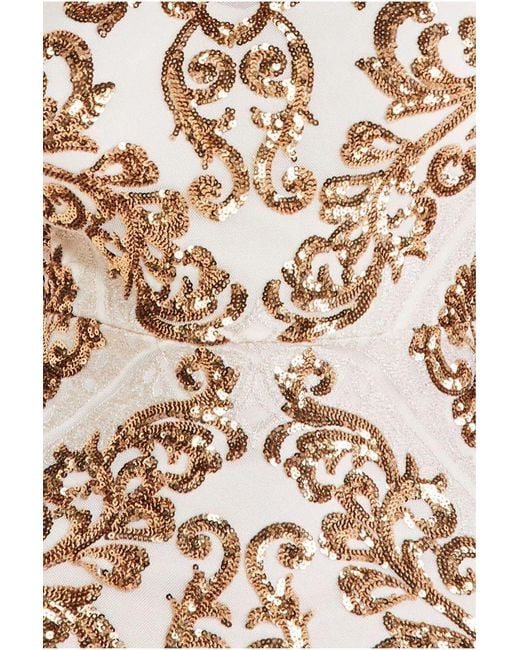 Goddiva Natural Sequin Cowl Back Maxi