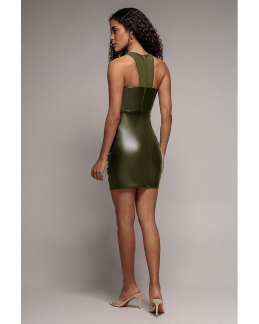 Goddiva Green Cut Out Faux Leather Mini Dress