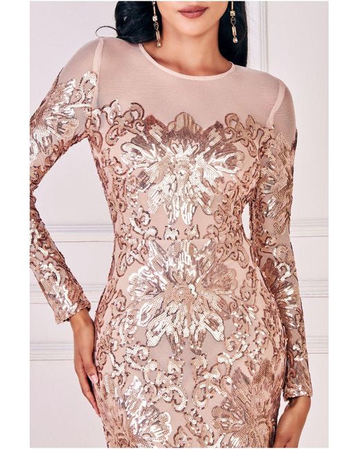 Goddiva Sequin Square Neck Maxi With Scallop Hem - Gold