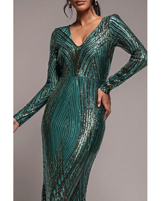 Goddiva Green Two Toned V Neck Sequin Maxi