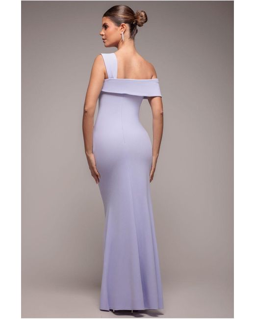 Goddiva Blue Off The Shoulder Pleated Waist Maxi Dress