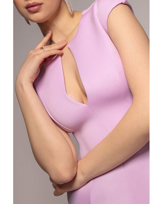 Goddiva Purple Cap Sleeve Plunging V-Neckline A-Line Midi Dress