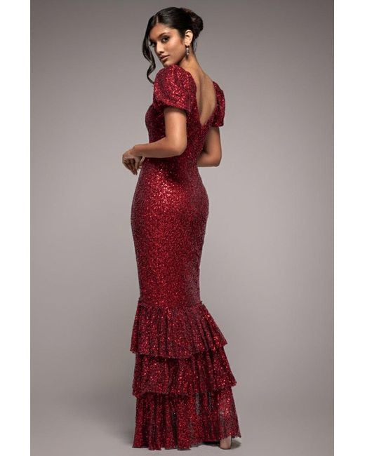 Goddiva Puff Sleeve Tiered Hem Maxi Dress