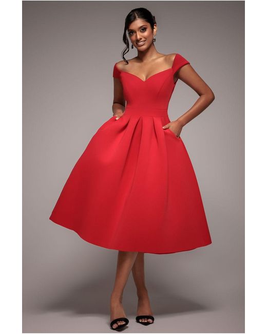 Goddiva Red Scuba Foam Skater Midi Dress