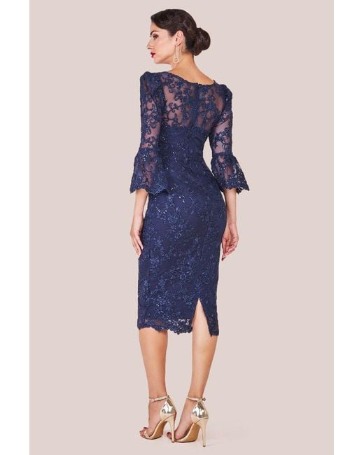 Goddiva Blue Scallop Lace Midi