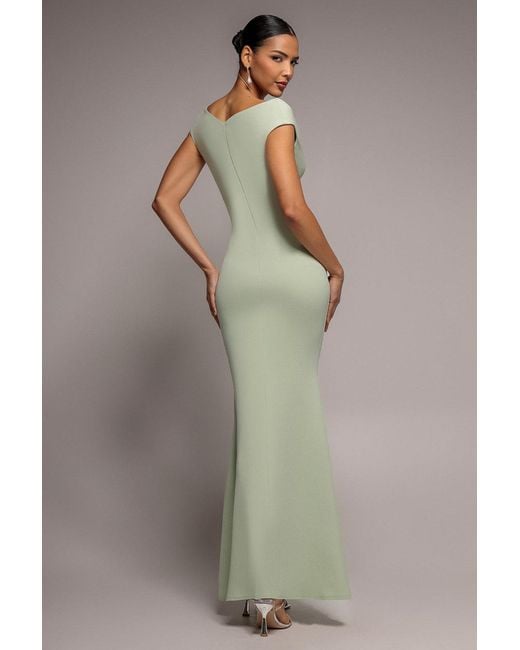 Goddiva Gray Bardot Pleated Maxi Dress